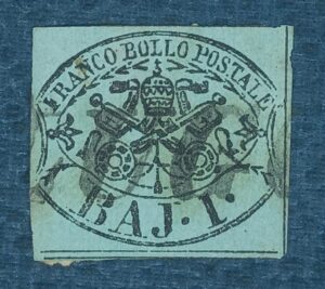 ITALIA - ESTADO PAPAL - selo stamp Scott #2 1Baj BRASÃO 1852 Unwmk