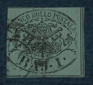 ITALIA - ESTADO PAPAL - selo stamp Scott #2 1Baj BRASÃO 1852 Unwmk