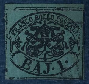 ITALIA - ESTADO PAPAL - selo stamp Scott #2 1Baj BRASÃO 1852 Unwmk