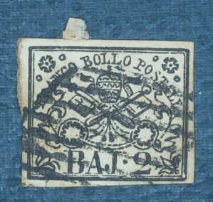ITALIA - ESTADO PAPAL - selo stamp Scott #3 2Baj BRASÃO 1852 Unwmk