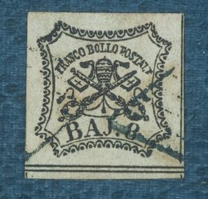 ITALIA - ESTADO PAPAL - selo stamp Scott #9 8Baj BRASÃO 1852 Unwmk