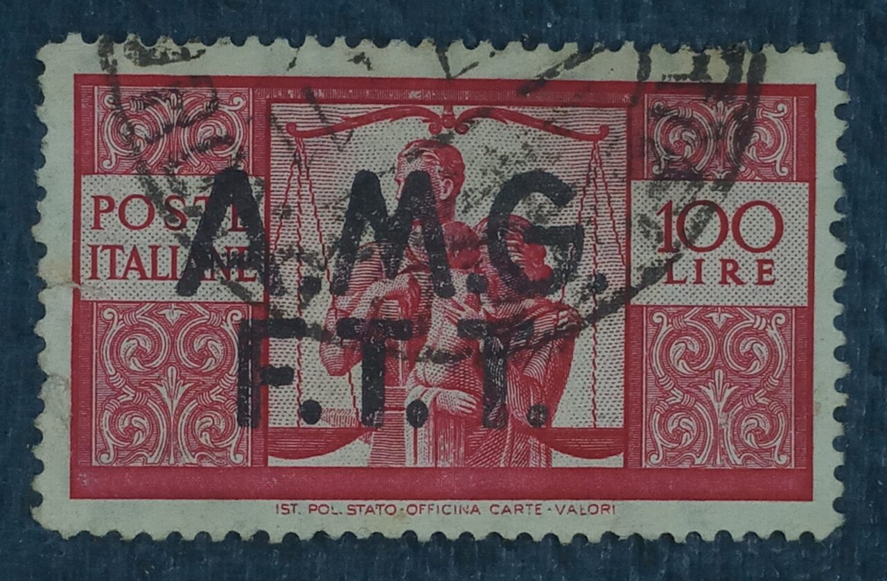 | Casa do Colecionador ITALIA - TRIESTE ZONA A - selo stamp Scott #14 100L AMG-FTT (A261 ITALIA) , Wmk 277, 14