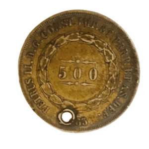MOEDA 500 RÉIS 1863 PRATA. IMPÉRIO. C/ FURO