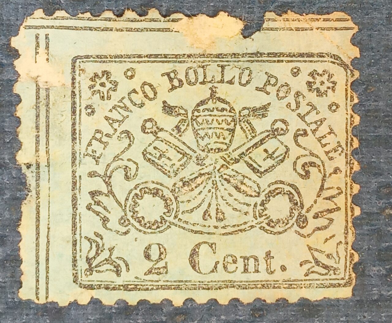| Casa do Colecionador ITALIA - ESTADO PAPAL - VATICANO - selo stamp Scott #19 2c BRASÃO 1868