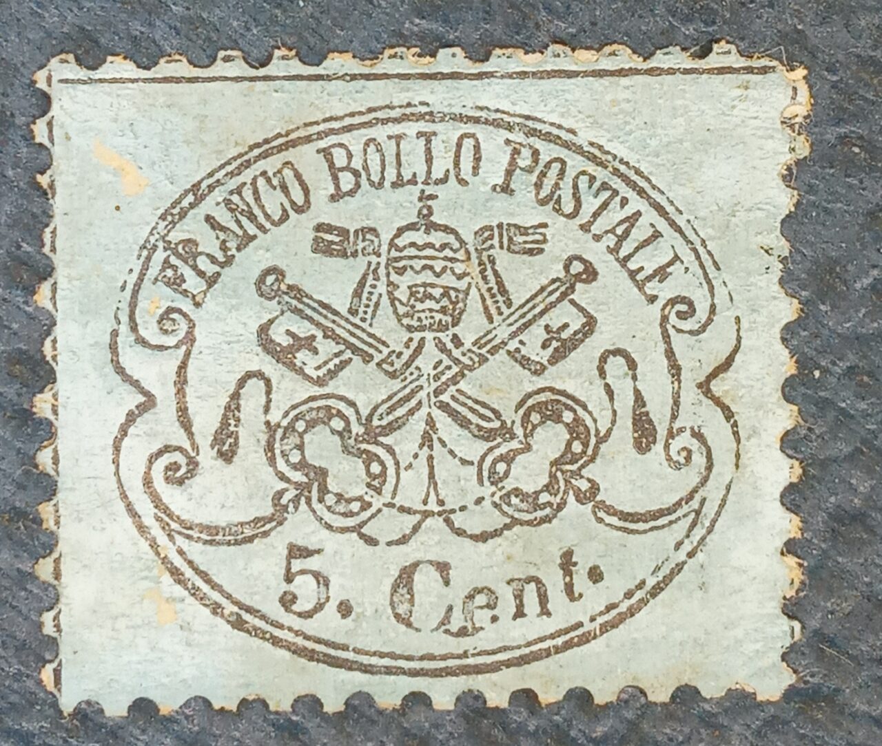 | Casa do Colecionador ITALIA - ESTADO PAPAL - VATICANO - selo stamp Scott #21 5c BRASÃO 1868