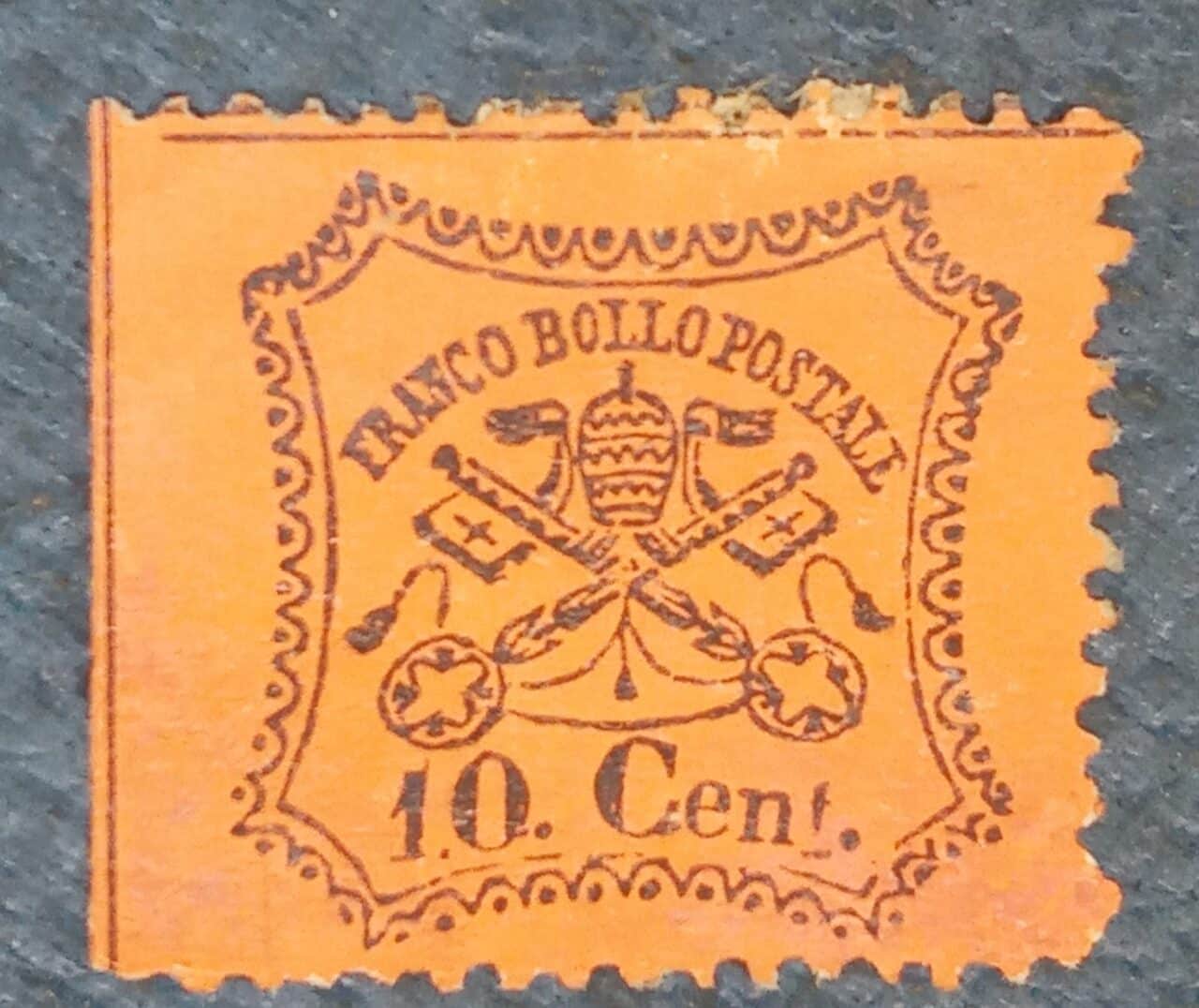 | Casa do Colecionador ITALIA - ESTADO PAPAL - VATICANO - selo stamp Scott #22 10c BRASÃO 1868