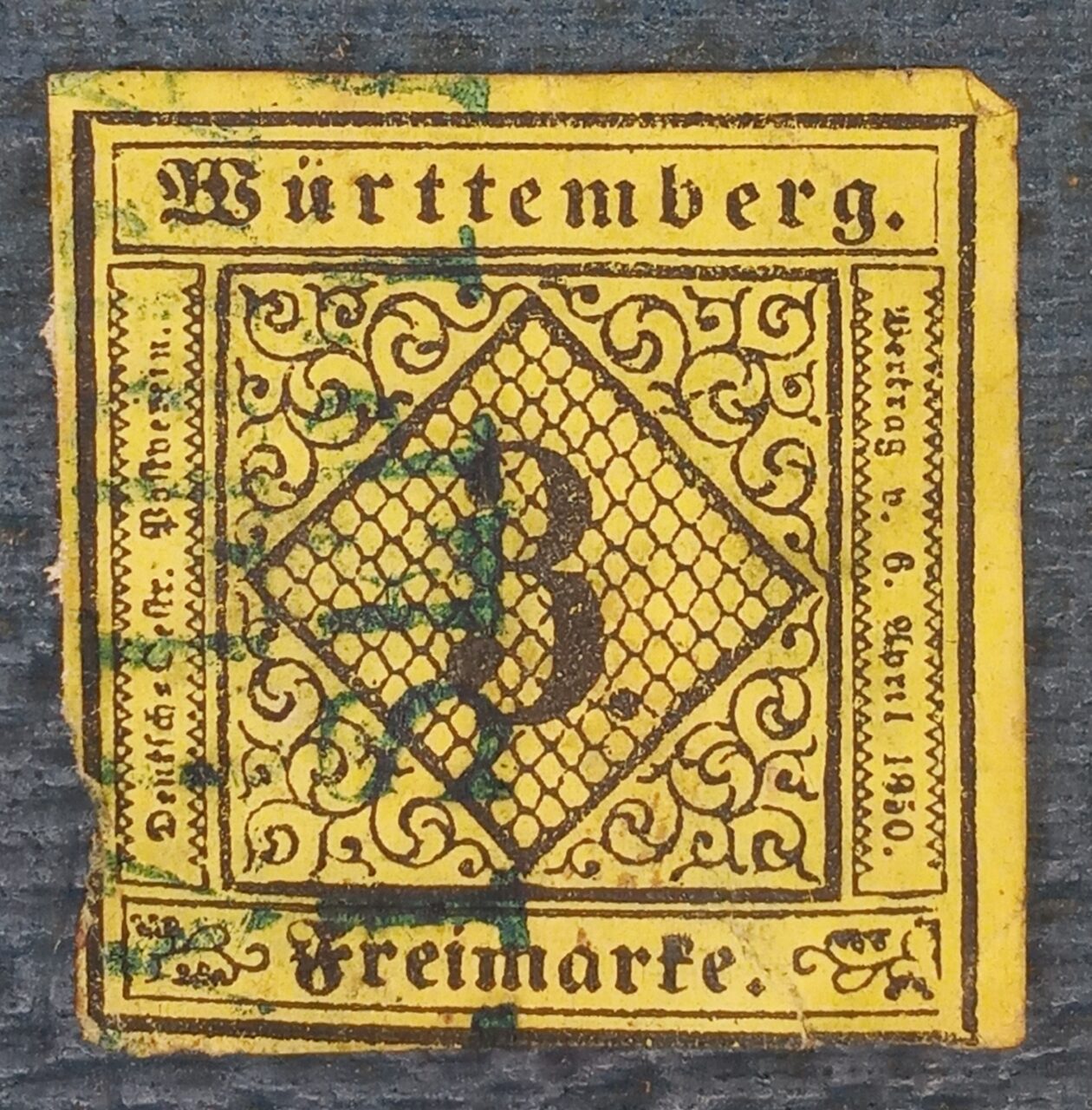 | Casa do Colecionador ALEMANHA - WURTTEMBERG - OLD GERMANY Mi #2 - 3Kr - 1851