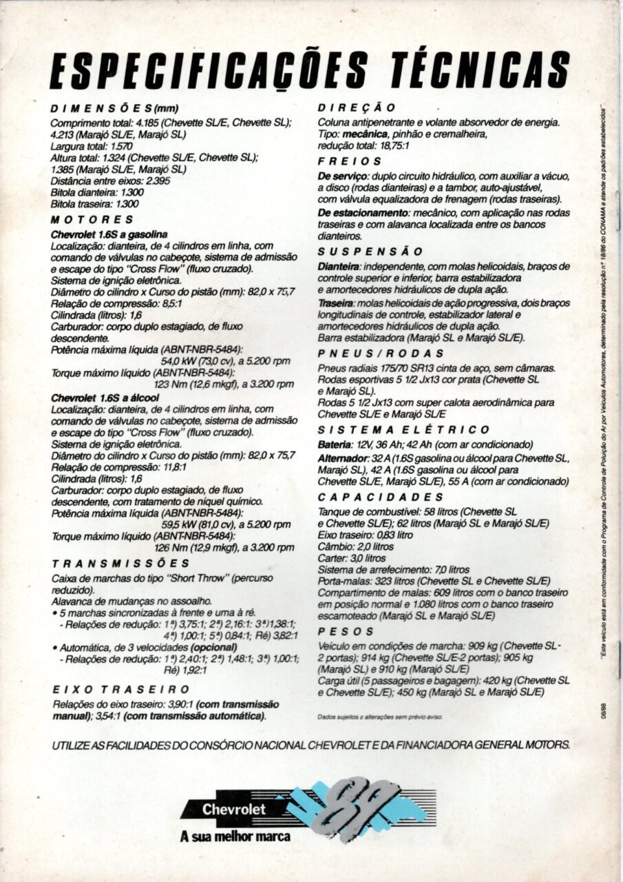 | Casa do Colecionador Folder Propaganda Antiga Chevrolet Chevette E Marajo - 1989