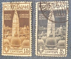 ITALIA - selo stamp Scott #124+125 5c+15c CAMPANHA PARA VENICE 1912