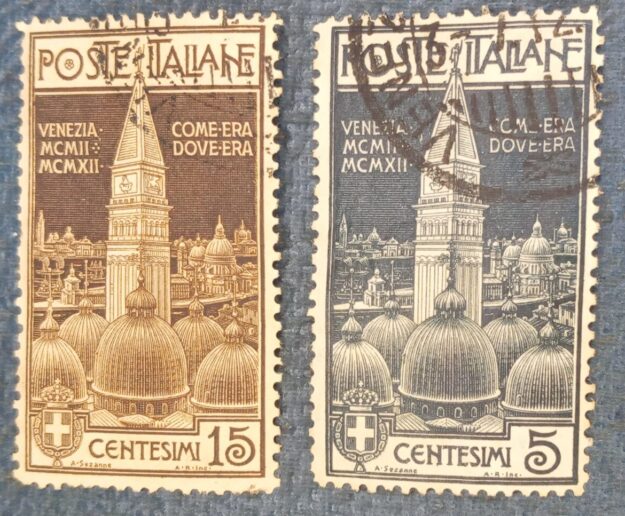 | Casa do Colecionador ITALIA - selo stamp Scott #124+125 5c+15c CAMPANHA PARA VENICE 1912
