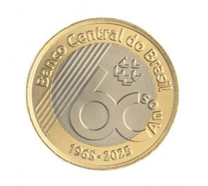 Moeda Comemorativa 1 Real 2025 dos 60 anos Banco Central do Brasil