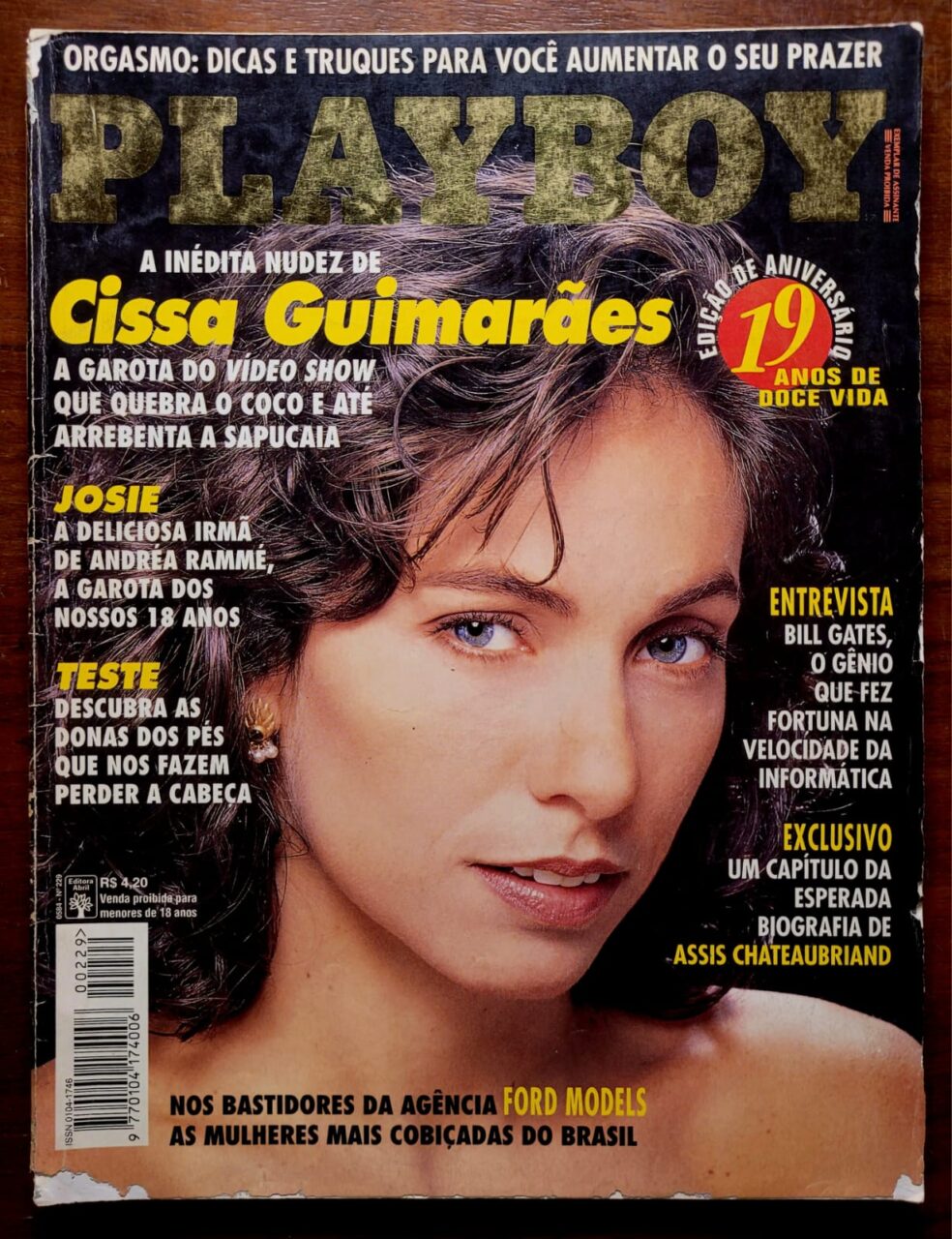 | Casa do Colecionador Playboy No 229 Agosto 1994 Cissa Guimaraes Edicao De Aniversario 19 Anos Revista Com Poster