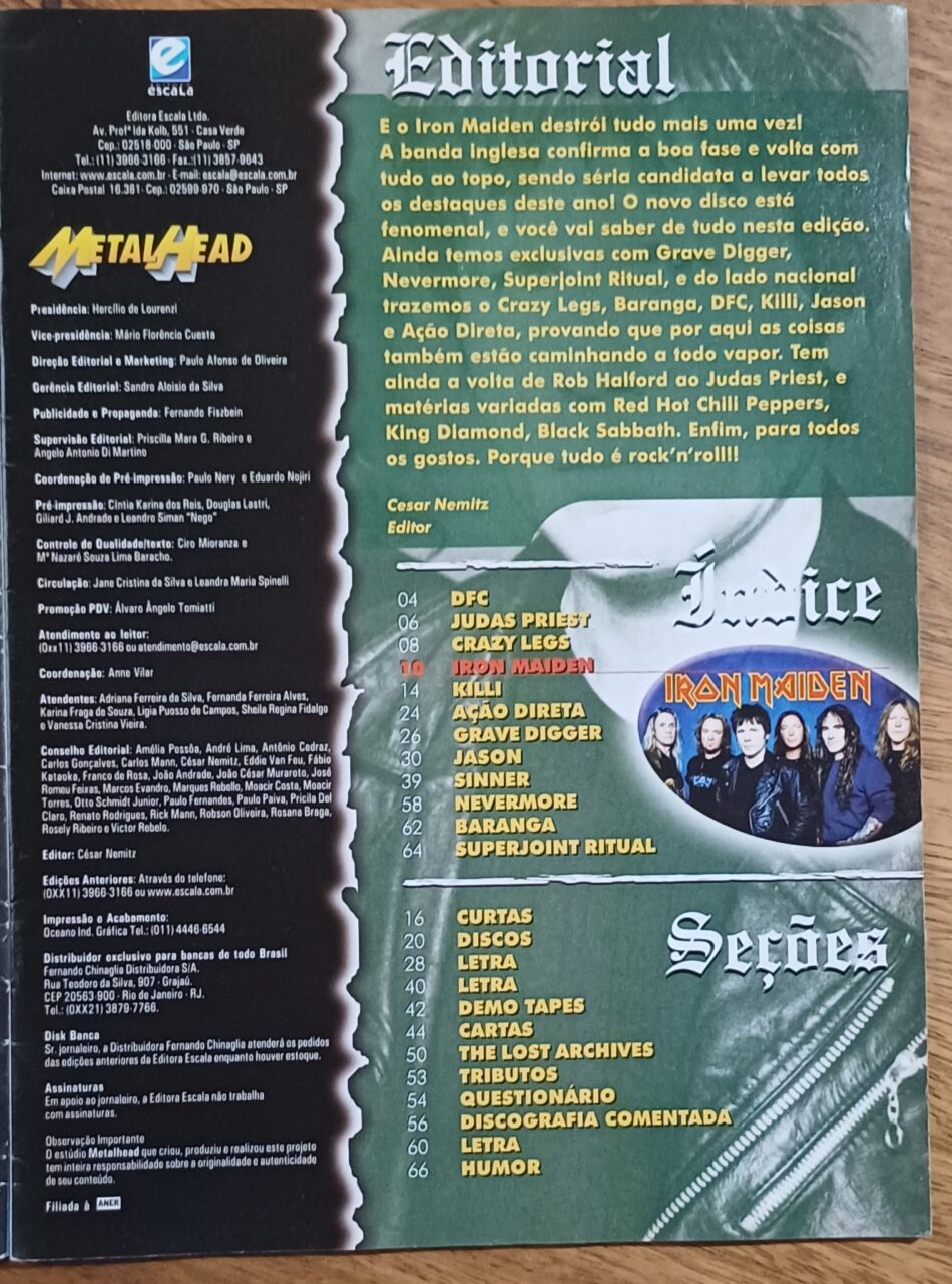 | Casa do Colecionador 28g. Revista Metal Head 46. Iron Maiden Judas Priest Baranga Black Sabbath.