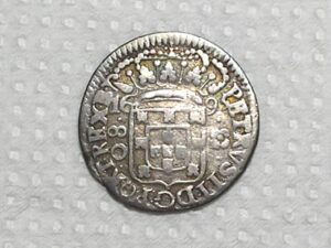 80 Réis - 1695 / Corôa Larga / Sem letra monetária - Bahia / Prata / Mbc / Escassa / box100m