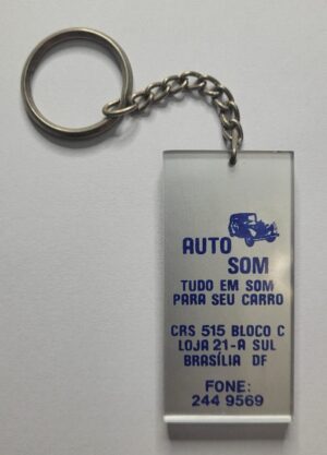 Chaveiro de Acrílico Antigo Publicitário - Auto Som / Só Acessórios (Brasília DF, Anos 70/80)