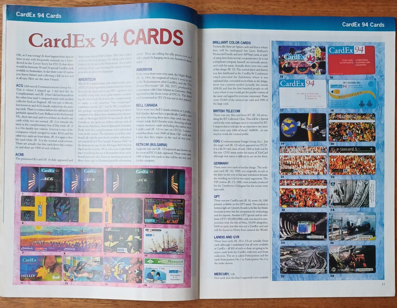 | Casa do Colecionador L30g. Revista catálogo International Telephone cards 16. Korea Alemanha Itália Eua.