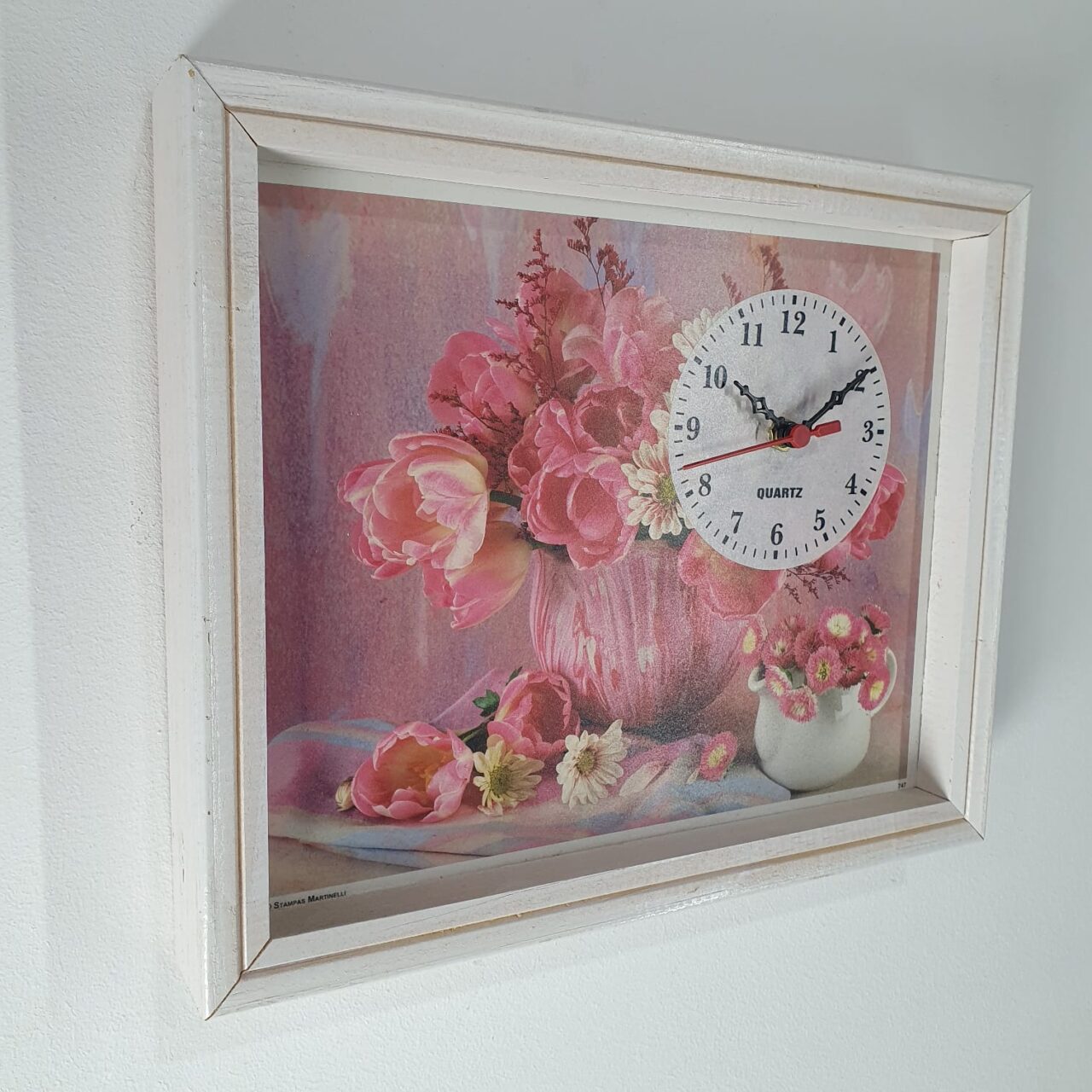 | Casa do Colecionador Relógio de Parede Vaso de Flores Tam 23X28 Retrô Moldura em Madeira