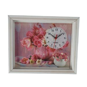 Relógio de Parede Vaso de Flores Tam 23X28 Retrô Moldura em Madeira