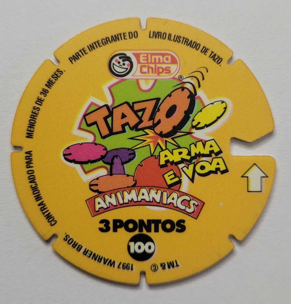 | Casa do Colecionador Tazo Nº 100 Elma Chips 1997 - Arma e Voa - Animaniacs - Trio na Torre - 3 Pontos