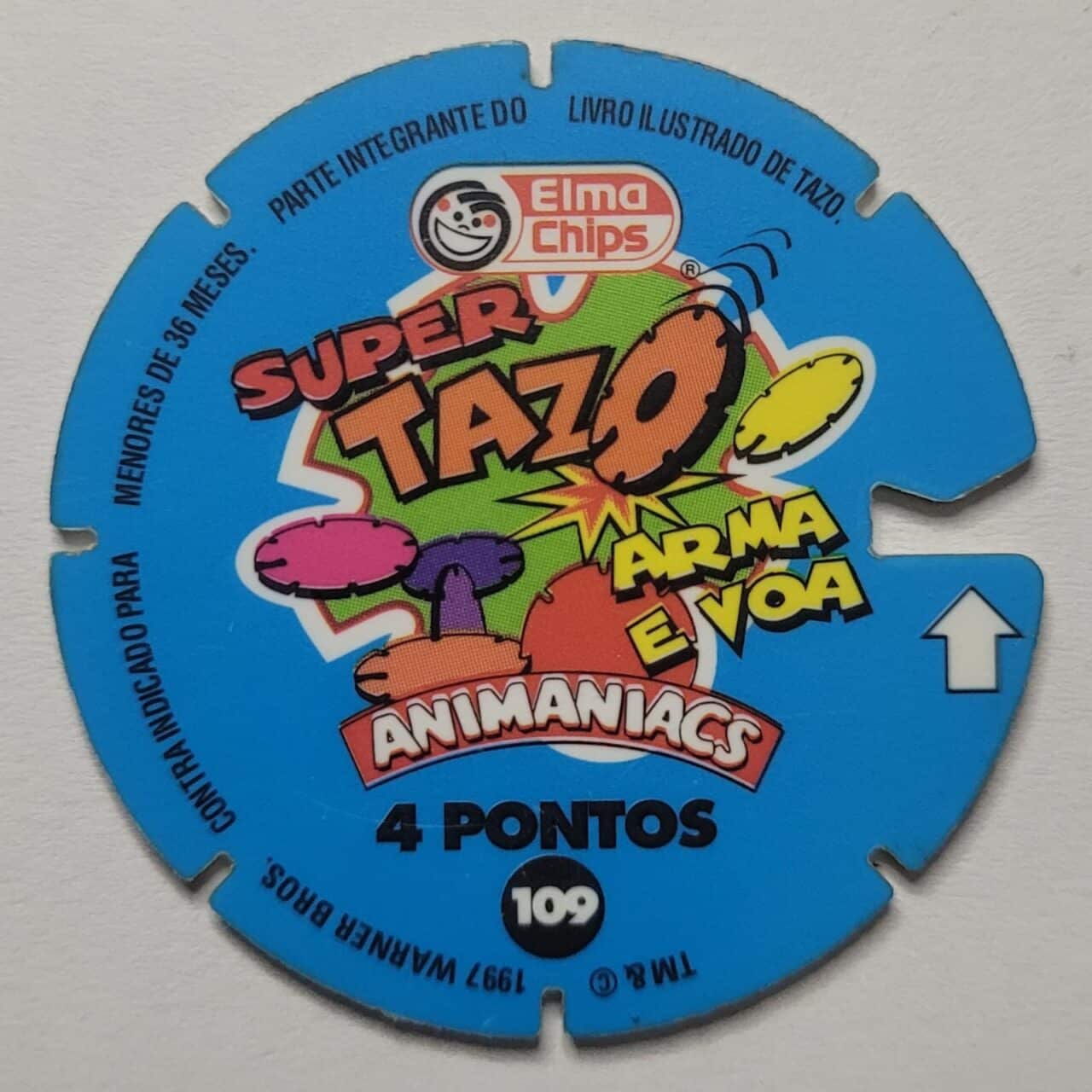 | Casa do Colecionador Tazo Nº 109 Elma Chips 1997 - Super Tazo Arma e Voa - Animaniacs - Yakko Psicodélico - 4 Pontos