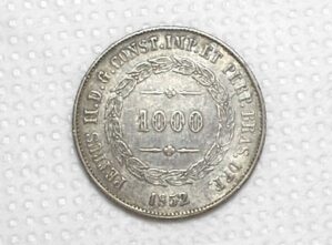 1.000 Réis - 1852 / Cunho raso - Data nº 2 Largo - Catalogada pelo Vinícius / Império / Mbc/Sob / Prata / Cod.Alb