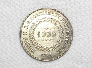 1.000 Réis - 1856 / Ponto Entre Zeros / Data, 6 Não Emendado e deslocado pra cima / Império / Sob/Flor / Prata / Cod.Alb