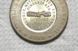 2.000 Réis - 1908 Com carimbo Aplicado Semana da Asa na inauguração do Museu Santos Dumont em 1957 / Flor de Cunho / Prata / box100m