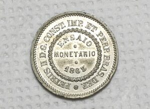 40 Réis - 1863 / Ensaio monetário / Catalogo numero E058B / Império Petrus II / Flor de Cunho / Rarissima / box100m