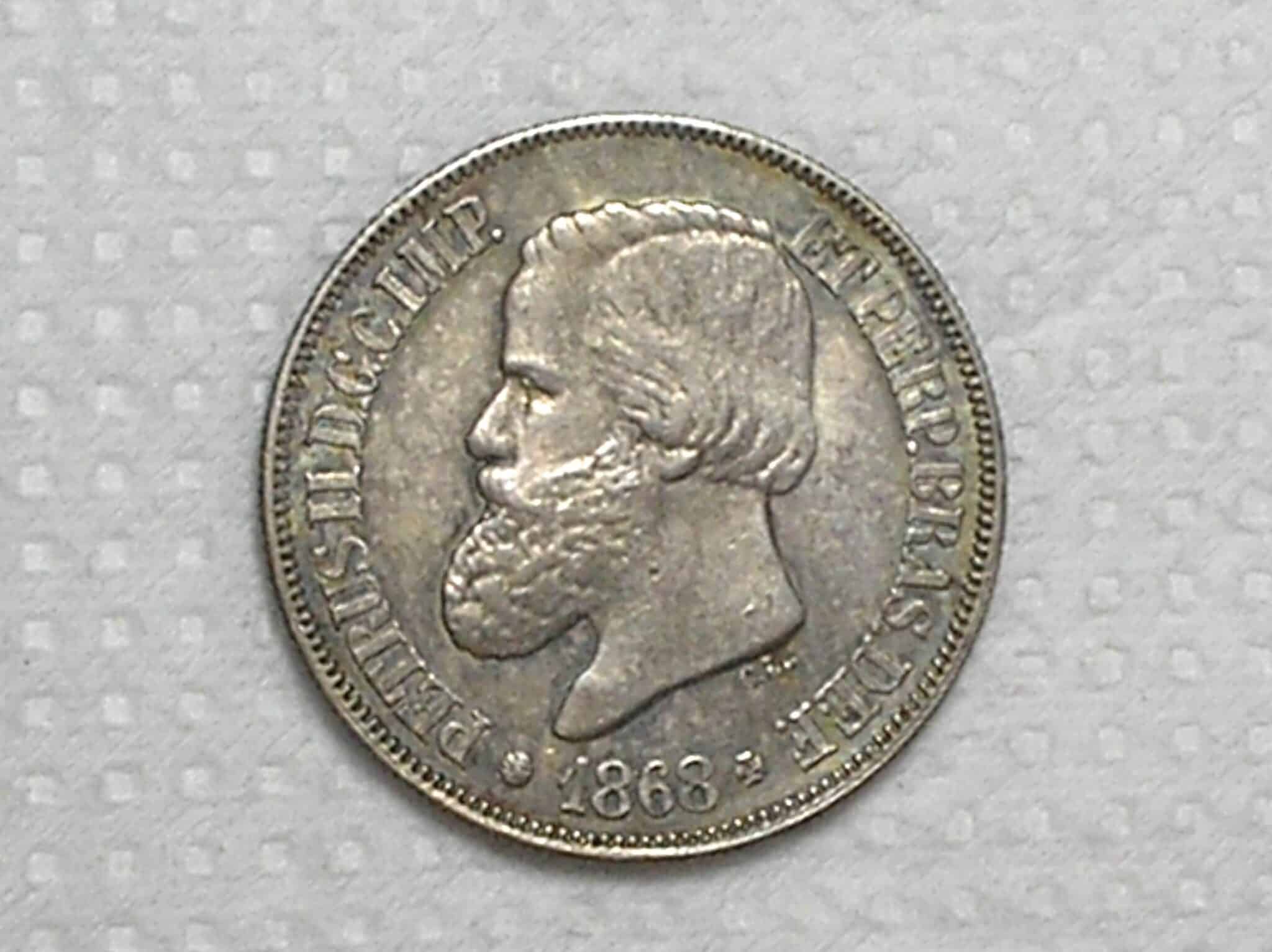| Casa do Colecionador 500 Réis - 1868 (CL) / Valor 5 Fechado por traço / Império / Soberba / Prata / Cod.Alb