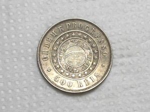 500 Réis - 1889 / Com Carimbo da SNB - Sociedade Nacional Brasileira "São Paulo" - Comemorativa ao Centenário da República 1889/1989 / Escassa / Soberba / Prata / Cod.Alb