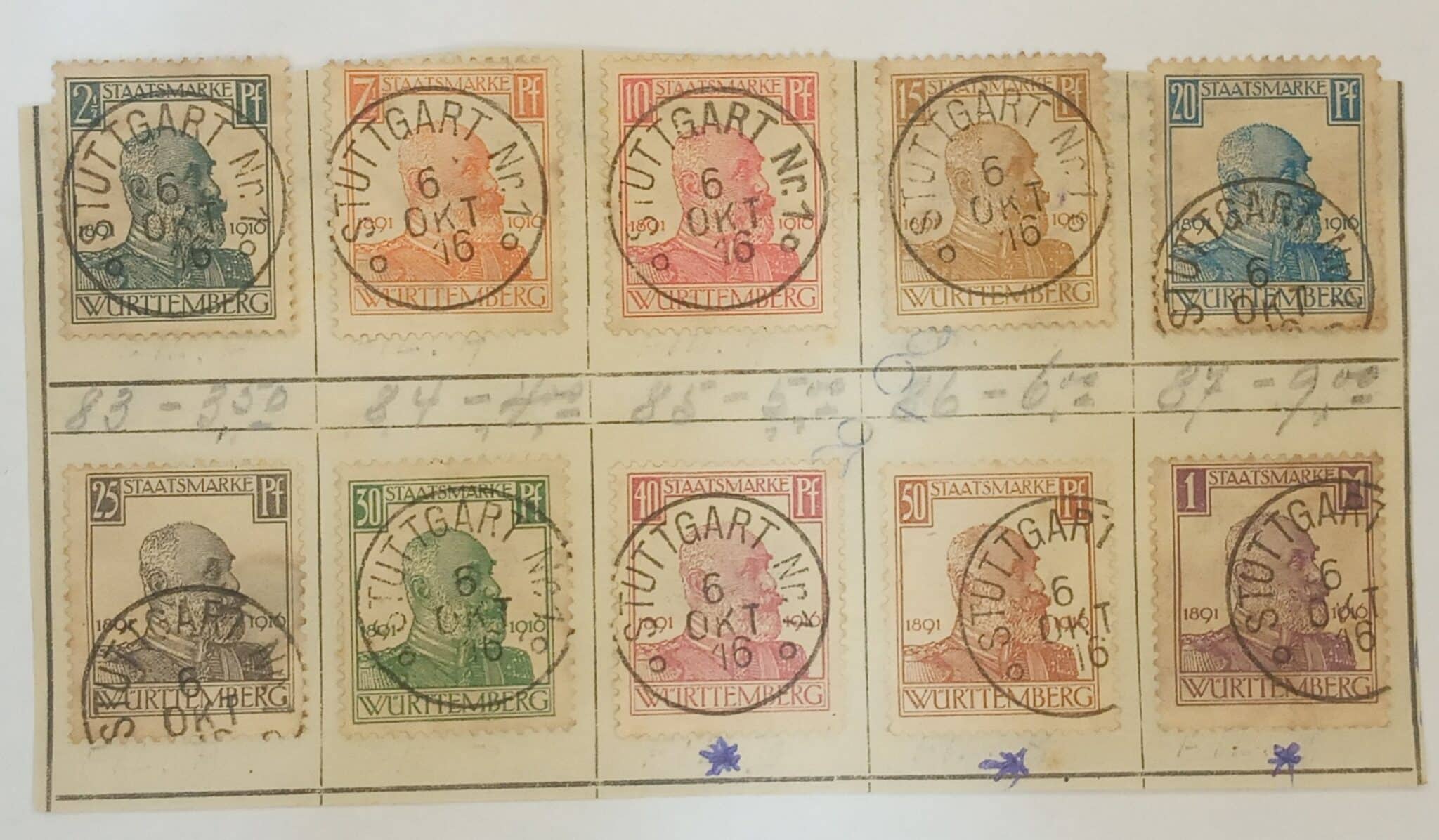 | Casa do Colecionador ALEMANHA - WURTTEMBERG - OLD GERMANY - selo stamp Mi #241-250 - SERIE COMPLETA - 1916