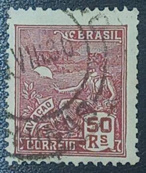 BRASIL- REPÚBLICA – SELO ACRÓSTICO RHM #263 - 50rs - AVIAÇÃO - VINHO 1929