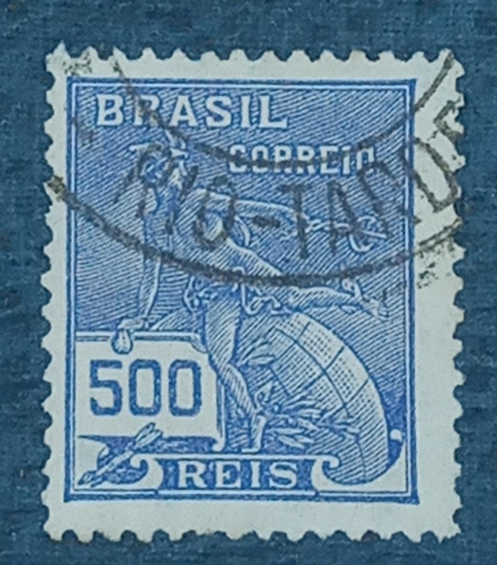 | Casa do Colecionador BRASIL- REPÚBLICA – SELO ACRÓSTICO RHM #265 - 500rs - MERCÚRIO E GLOBO - ULTRAMAR -1929