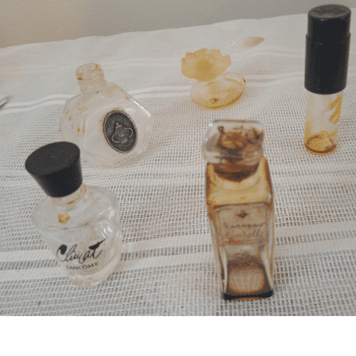 | Casa do Colecionador LOTE VIDROS PERFUMES ANTIGOS RAROS MINIATURA LANSELLE CARREAU, LANCOME, KENZO (5 VIDROS)