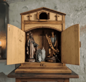 Oratório Capela Madeira Antigo Relíquia Detalhado Clássico