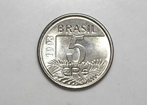 Peça bonita de 5 Cruzeiros 1993 flor de cunho - Arara Azul