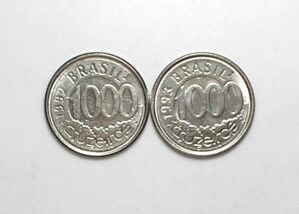 Peças bonitas de 1.000 Cruzeiros 1992 e 1993 flor de cunho - Peixe Acará