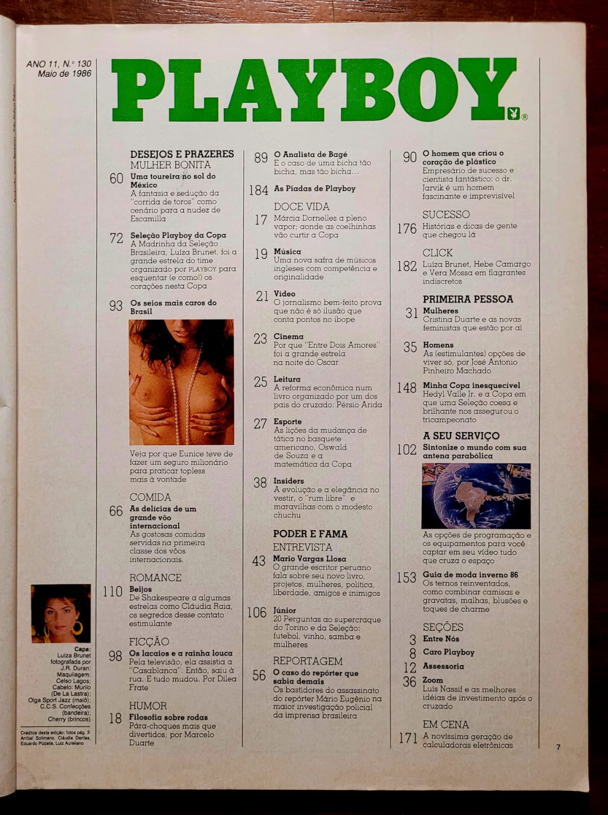 | Casa do Colecionador Playboy Nº 130 (Maio/1986) Luíza Brunet – Madrinha da Seleção Brasileira – Pôster Especial