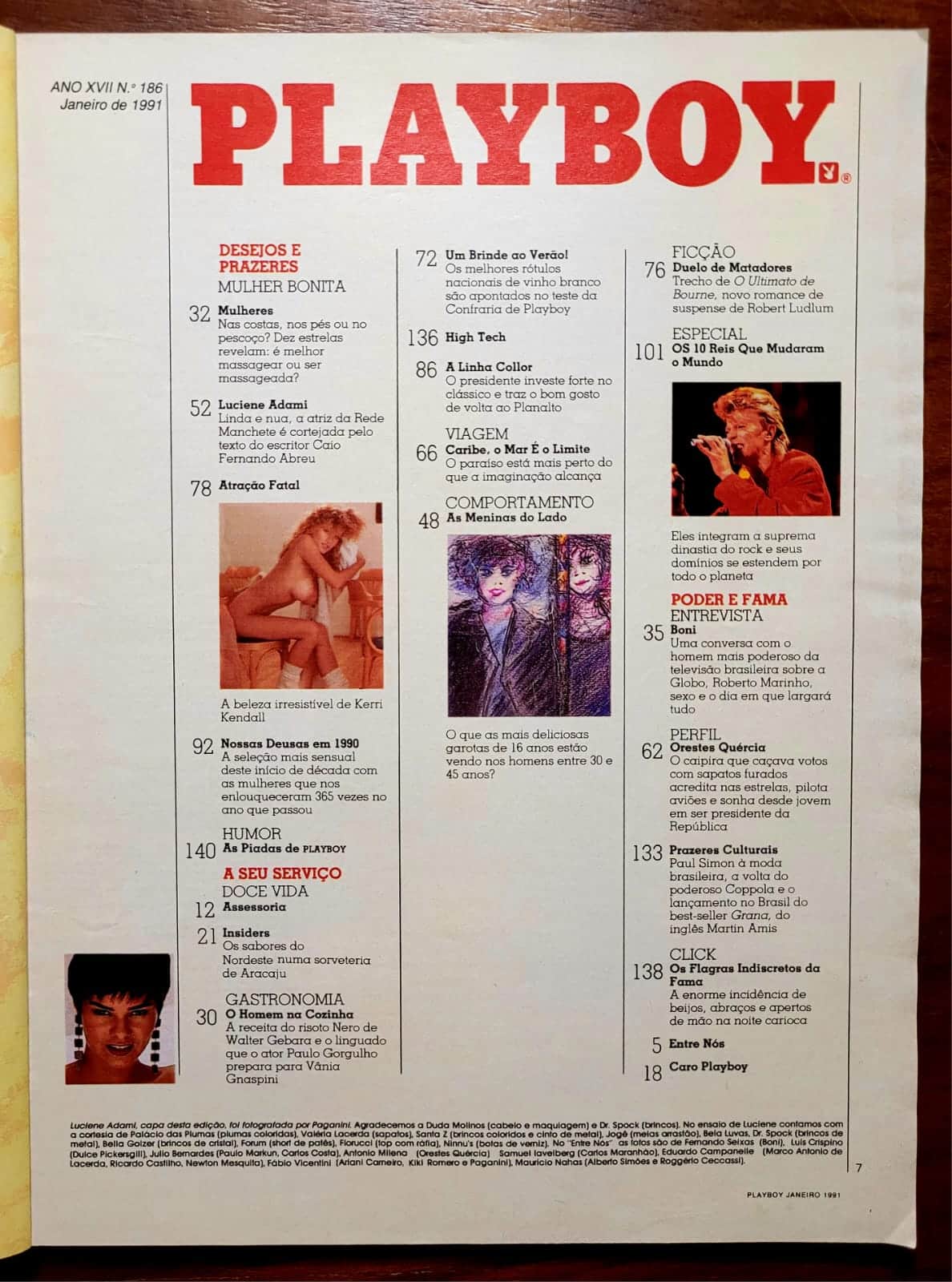 | Casa do Colecionador Playboy Nº 186 (Janeiro/1991) Luciene Adami “A Guta de Pantanal” – Pôster Kerri Kendall