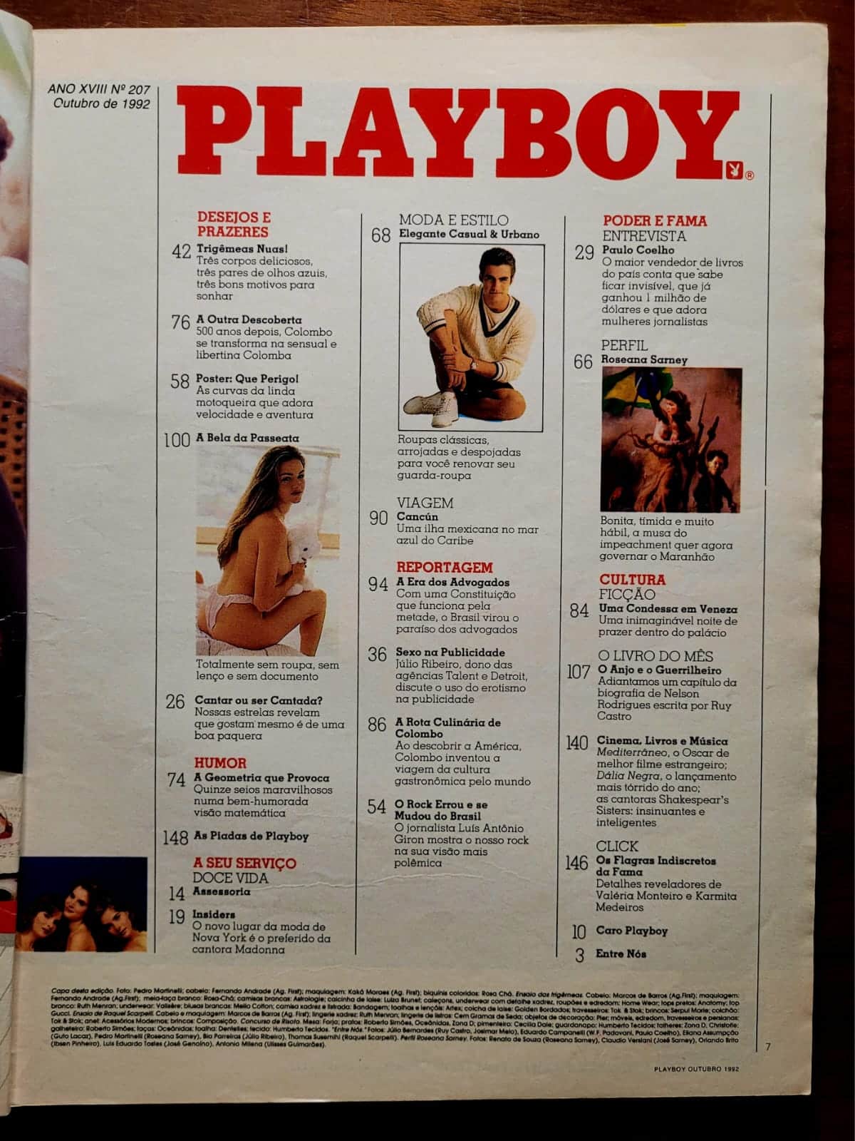 | Casa do Colecionador Playboy Nº 207 (Outubro/1992) Trigêmeas Marilise, Lílian e Renata Porto - Com Pôster da Playmate Tylyn John