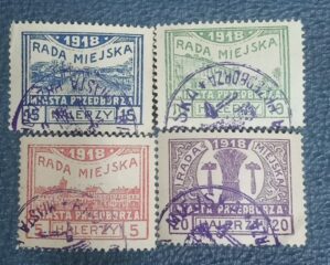POLONIA - RADA MIEJSKA - COMEMORATIVO DA CIDADE selo stamp Mi #11-14 - IMAGENS DA CIDADE 1918