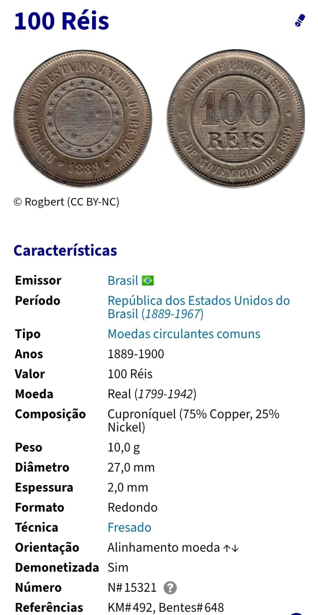 | Casa do Colecionador 100 Réis 1897 Sku 2255