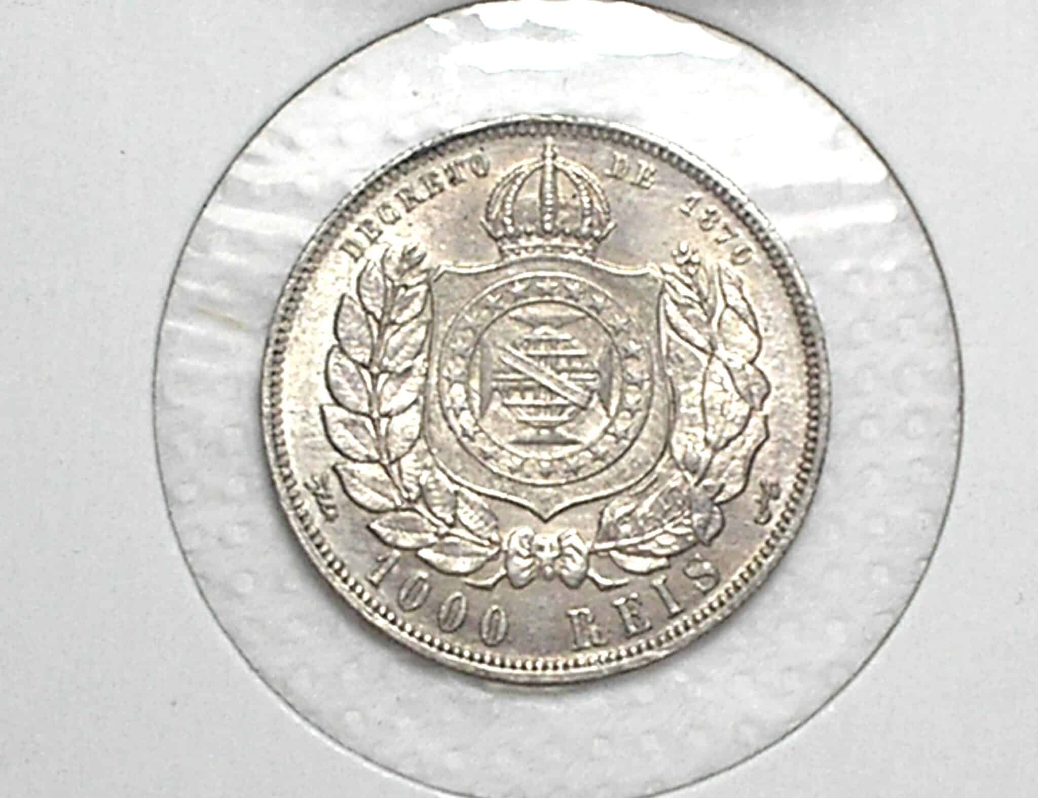 | Casa do Colecionador 1.000 Réis - 1889 / Império / Cabeça de Petrus 2º / Rara / Soberba/Flor de Cunho / Prata / Cod.Alb
