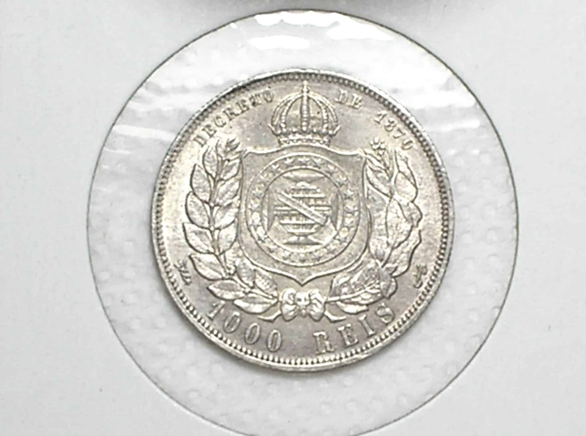 | Casa do Colecionador 1.000 Réis - 1889 / Império / Cabeça de Petrus 2º / Rara / Soberba/Flor de Cunho / Prata / Cod.Alb