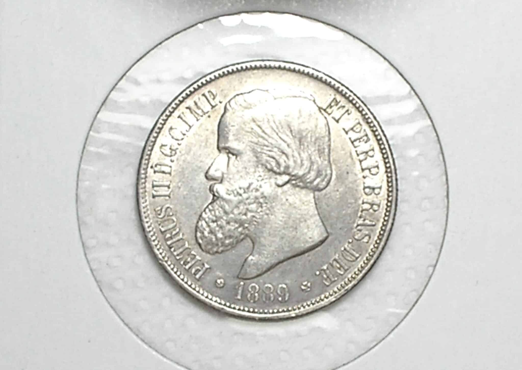 | Casa do Colecionador 1.000 Réis - 1889 / Império / Cabeça de Petrus 2º / Rara / Soberba/Flor de Cunho / Prata / Cod.Alb