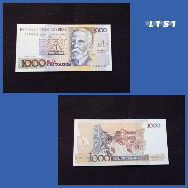 | Casa do Colecionador 1 Mil Cruzados 1989 C199 carimbo 1 Cruzado Novo L151