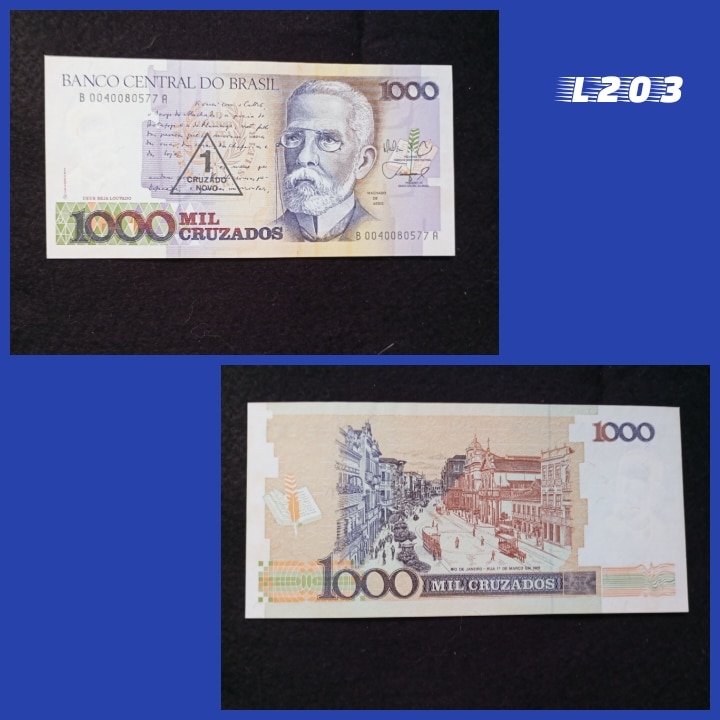 | Casa do Colecionador 1 Mil Cruzados 1989 C198 carimbo 1 Cruzado Novo L203