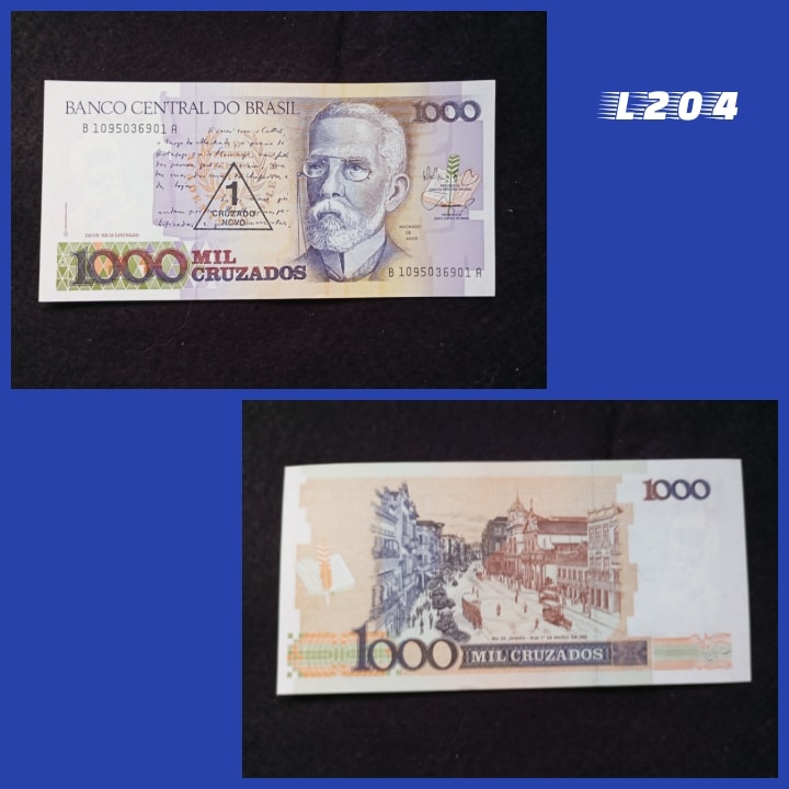 | Casa do Colecionador 1 Mil Cruzados 1989 C198 carimbo 1 Cruzado Novo L204