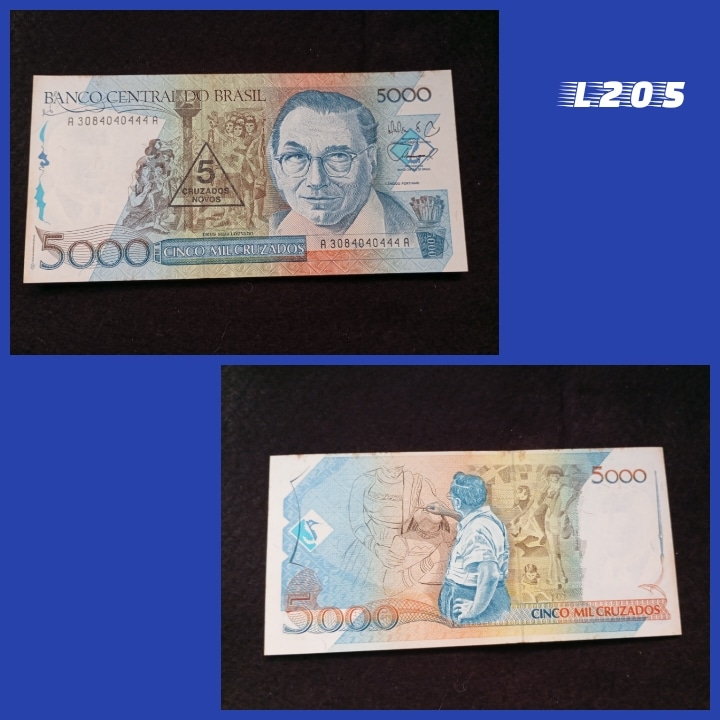 | Casa do Colecionador 5 Mil Cruzados 1989 C200 carimbo 5 Cruzados Novos L205