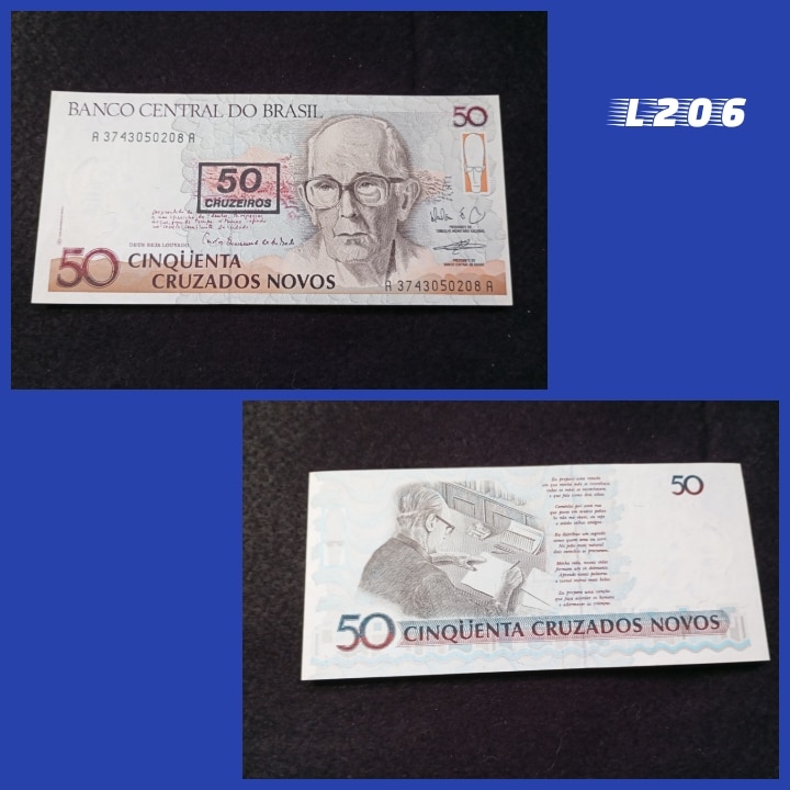 | Casa do Colecionador 50 Cruzados Novos 1990 C210 carimbo 50 Cruzeiros L206